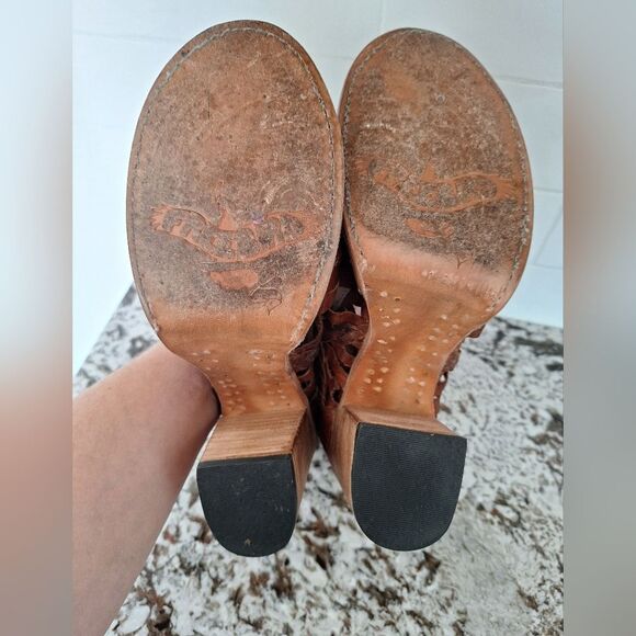 Freebird Bela Leather‎ Strappy Braided Heeled Booties Shoes Distressed Size 10 - Picture 9 of 11